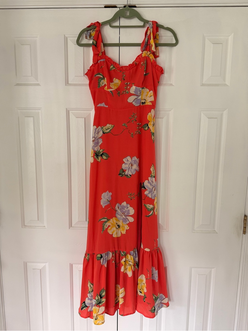 Forever Floral Orange Floral Print Tie-Strap Slit Maxi Dress